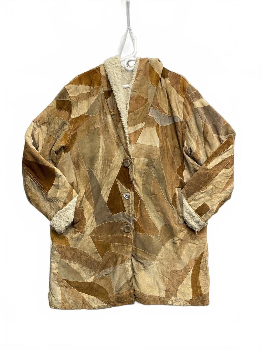 Vintage Women's Patchwork Suede and Faux Sherpa Lined Coat XL With Some Issues